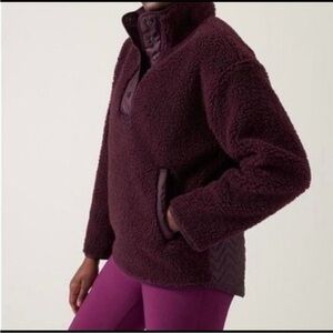 Athleta Spiced Cabernet Long Sleeve Cozy Sherpa Snap Pullover Sweatshirt Top L